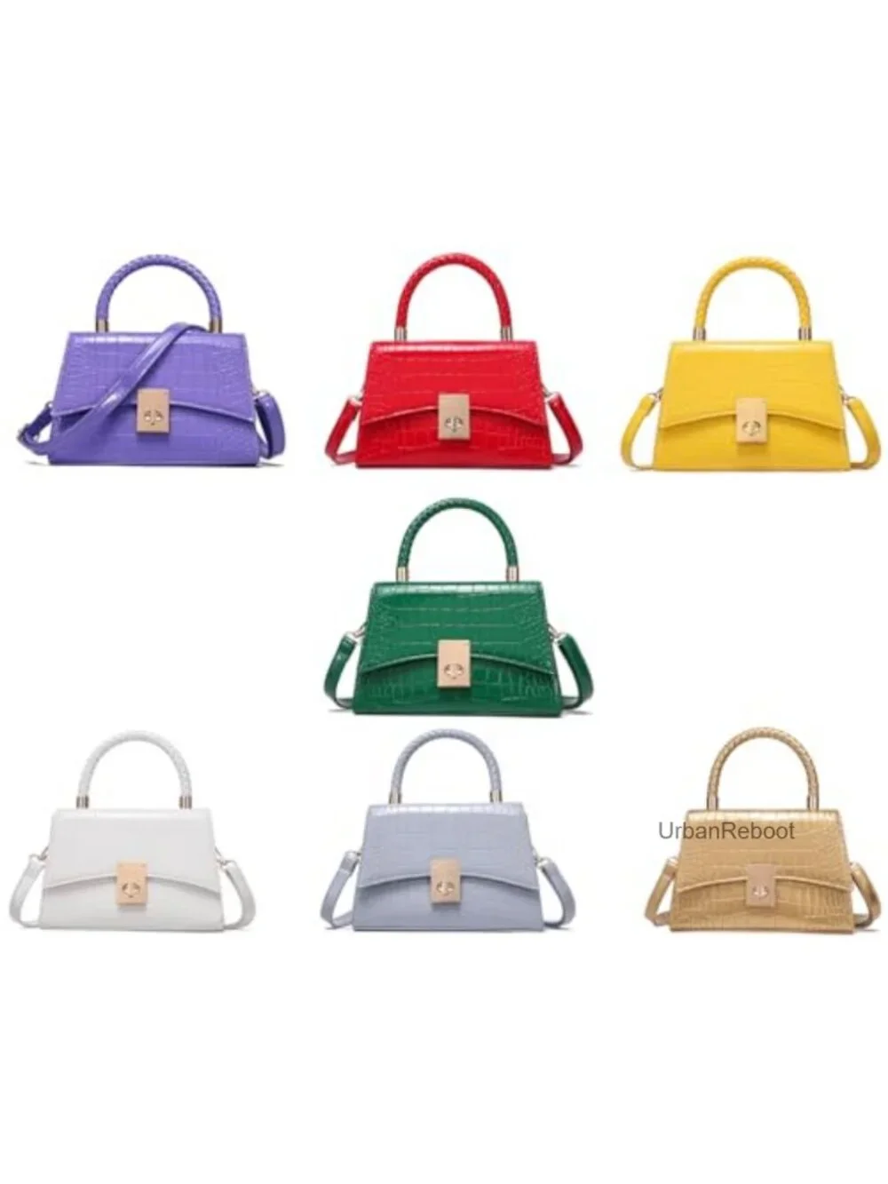 Small Satchel Crossbody Bag PU Leather Twist Lock Adjustable Strap Mini Purse